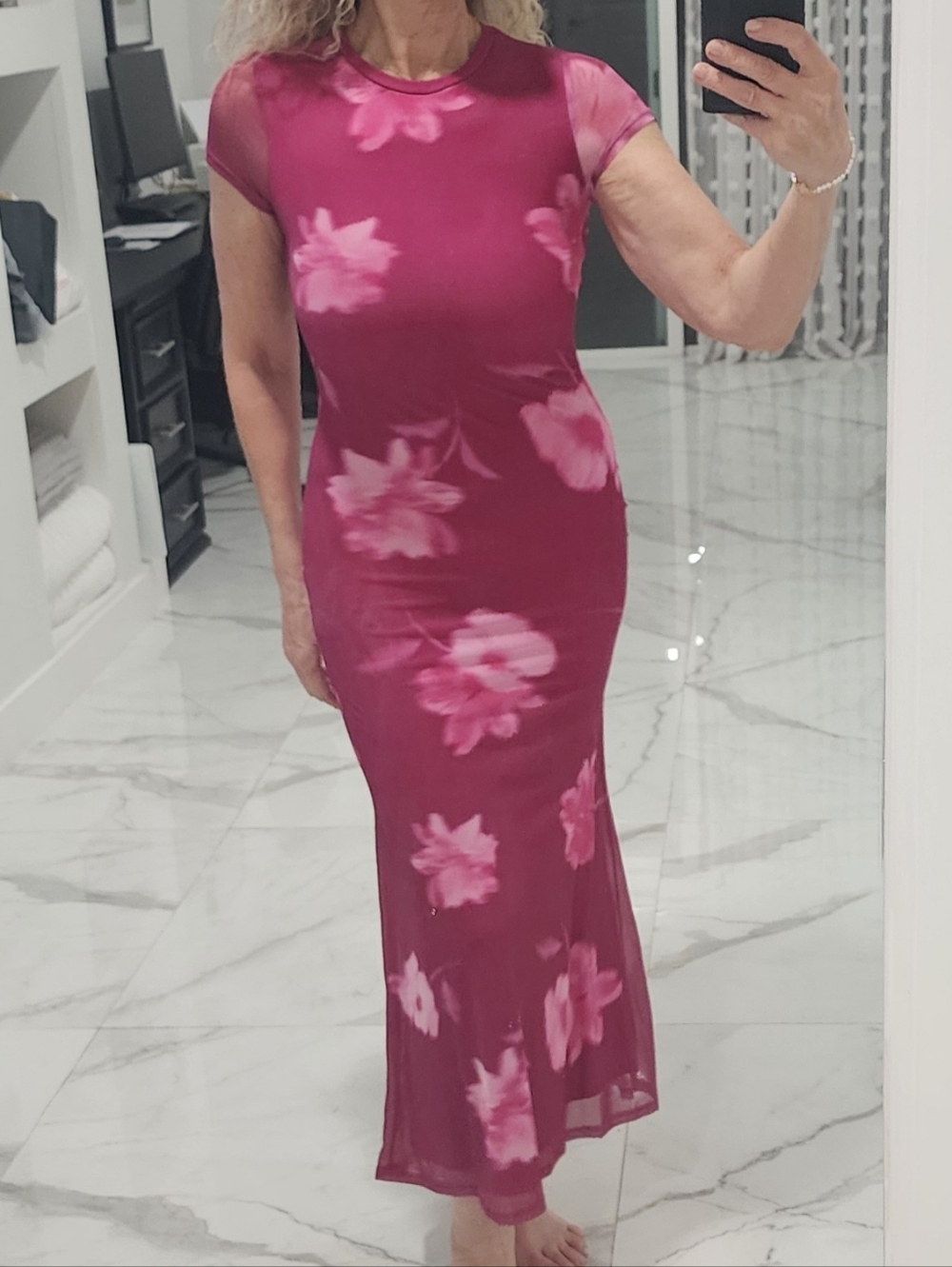 See You Monday Fitted Floral Maxi Dress in Magenta and Light Pink